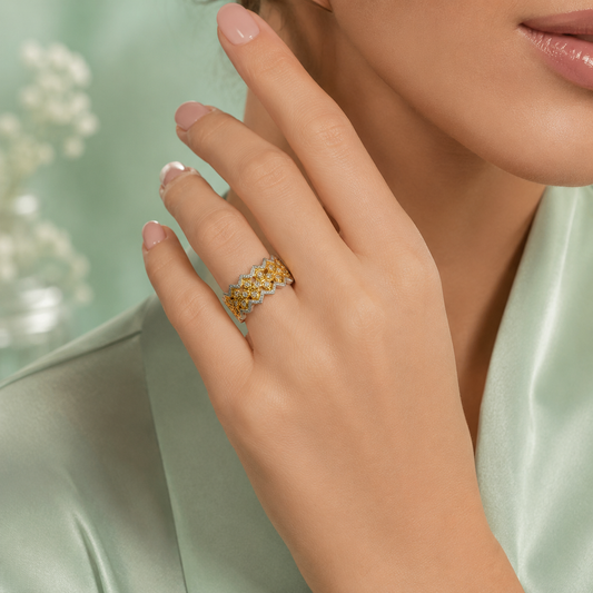 925 Pure Silver Dual-Tone Zigzag Diamond Ring | Premium Designer Statement Band for Women IRM3705