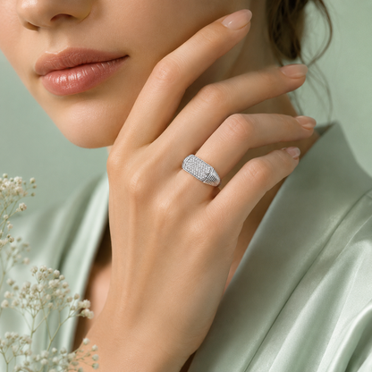 925 Sterling Silver Iced-Out Signet Ring for Men | Premium Micro Pave Diamond Look Ring IRM4790