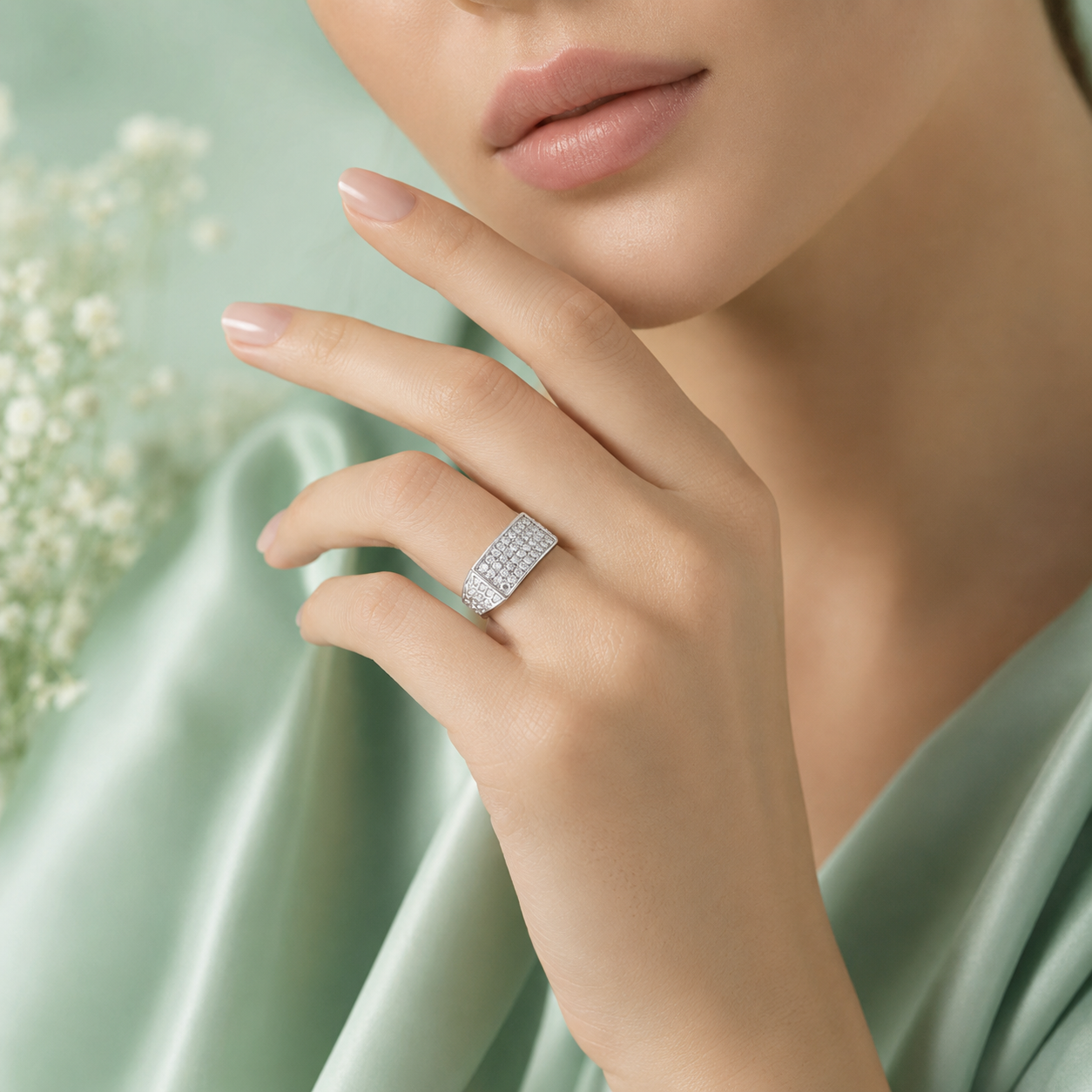 925 Pure Silver Diamond-Studded Rectangular Signet Ring for Men | Premium CZ Stone Ring IRM4774