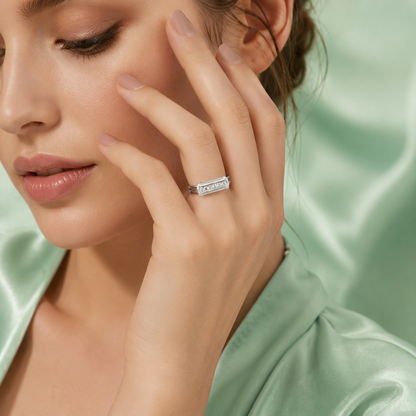925 Sterling Silver Diamond-Style Bar Ring for Men & Women | Elegant Everyday Luxury Ring IRM4791