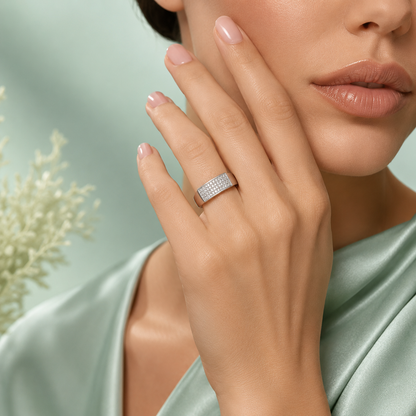 925 Pure Sterling Silver Micro Pave CZ Rectangular Ring for Men & Women | Premium Everyday Luxury Ring IRM4789