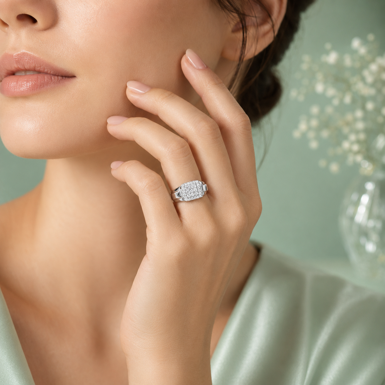 925 Sterling Silver Diamond Look Square Cluster Ring for Men | Premium Silver Statement Ring IRM4782