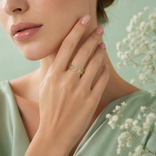 925 Sterling Silver Gold-Plated CZ Infinity Pattern Ring for Women | Elegant Statement Ring IRM3709
