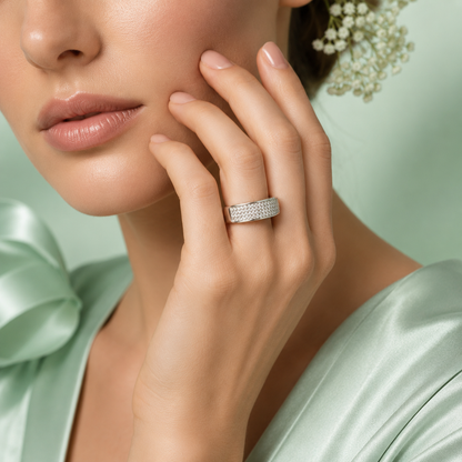 925 Pure Silver Micro Pave Diamond Ring for Men & Women | Premium Sterling Silver Statement Band