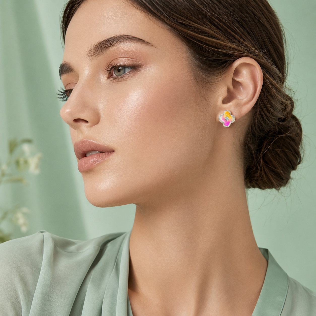 Radiant Duo Pink & Golden Gemstone Stud Earrings – Pure 925 Sterling Silver STB1696