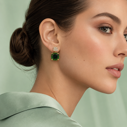Emerald Elegance 925 Sterling Silver Drop Earrings STB1511