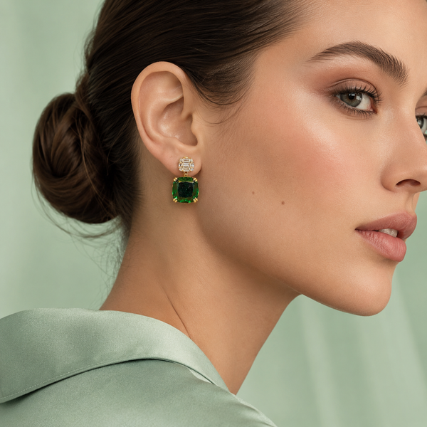 Emerald Elegance 925 Sterling Silver Drop Earrings STB1511