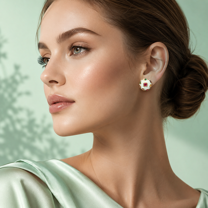 Celeste Mosaic Stud Earrings – Pure 925 Sterling Silver & Multicolor Gemstone Elegance STB1735