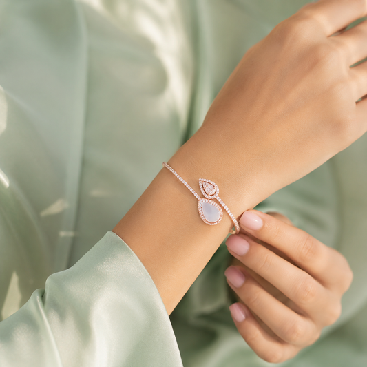 Elegant Rose Gold Teardrop 925 Sterling Silver Bracelet for Women SBR2608