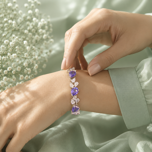 Luxury Purple Heart Stone 925 Sterling Silver Statement Bracelet for Women SBR2492