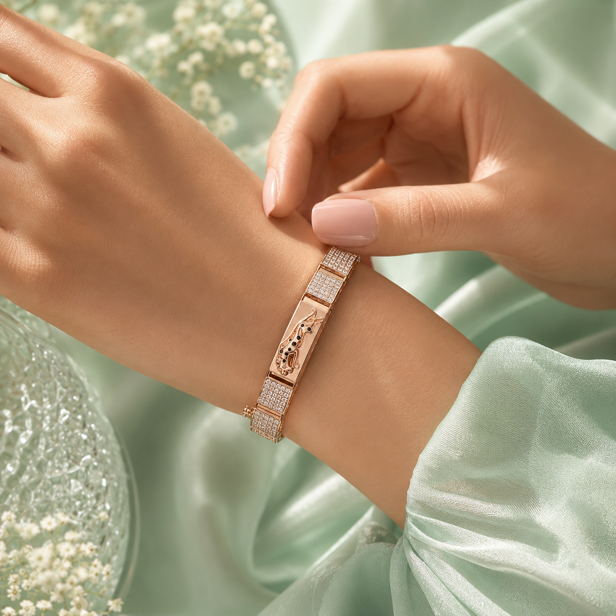 Luxury Rose Gold Panther Designer 925 Sterling Silver Bracelet for Women SBR2589