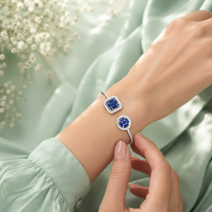 Luxury Blue Sapphire Style 925 Sterling Silver Designer Bracelet for Women SBR2539