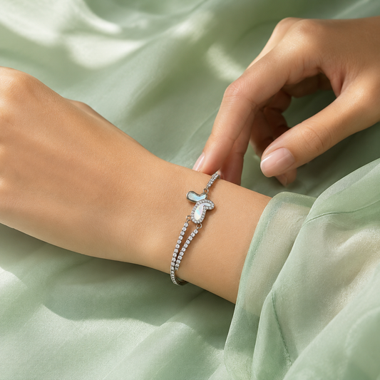 Elegant Double Chain Heart 925 Sterling Silver Bracelet SBR2884