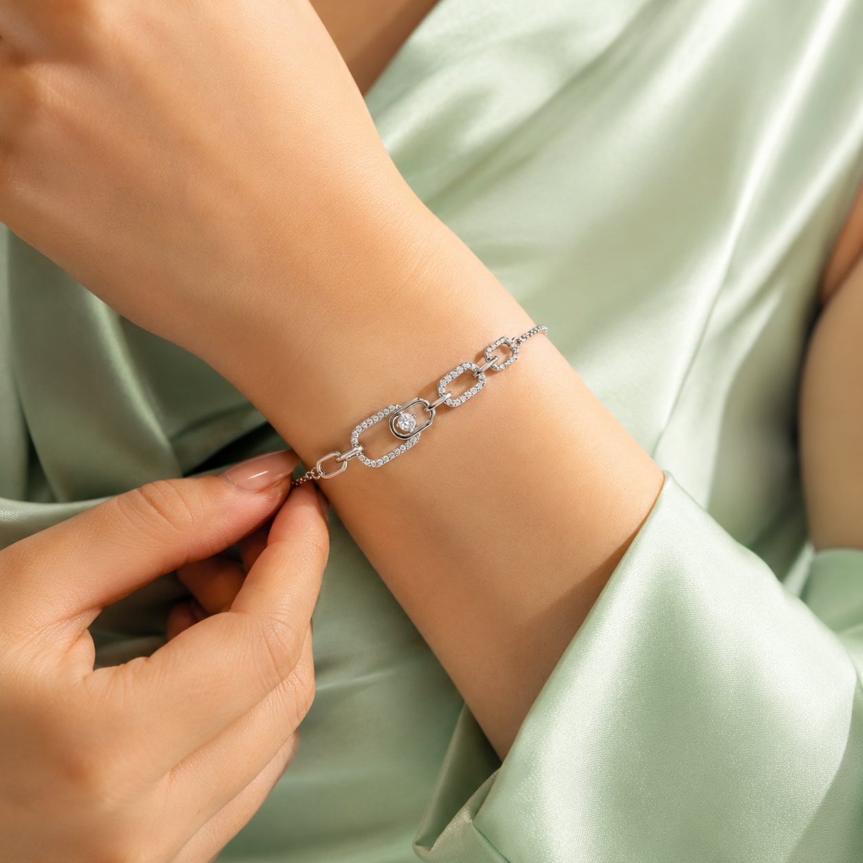 Linked Elegance 925 Sterling Silver Chain Bracelet with Crystal Accent SBR2898