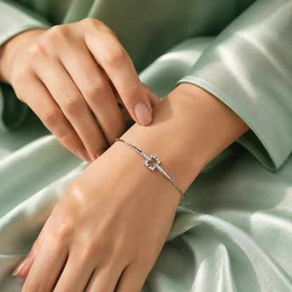 Minimal Square Crystal Chain Bracelet in Silver Finish