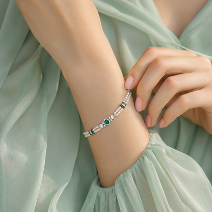 Emerald Pearl Elegance 925 Sterling Silver Bracelet SBR2668