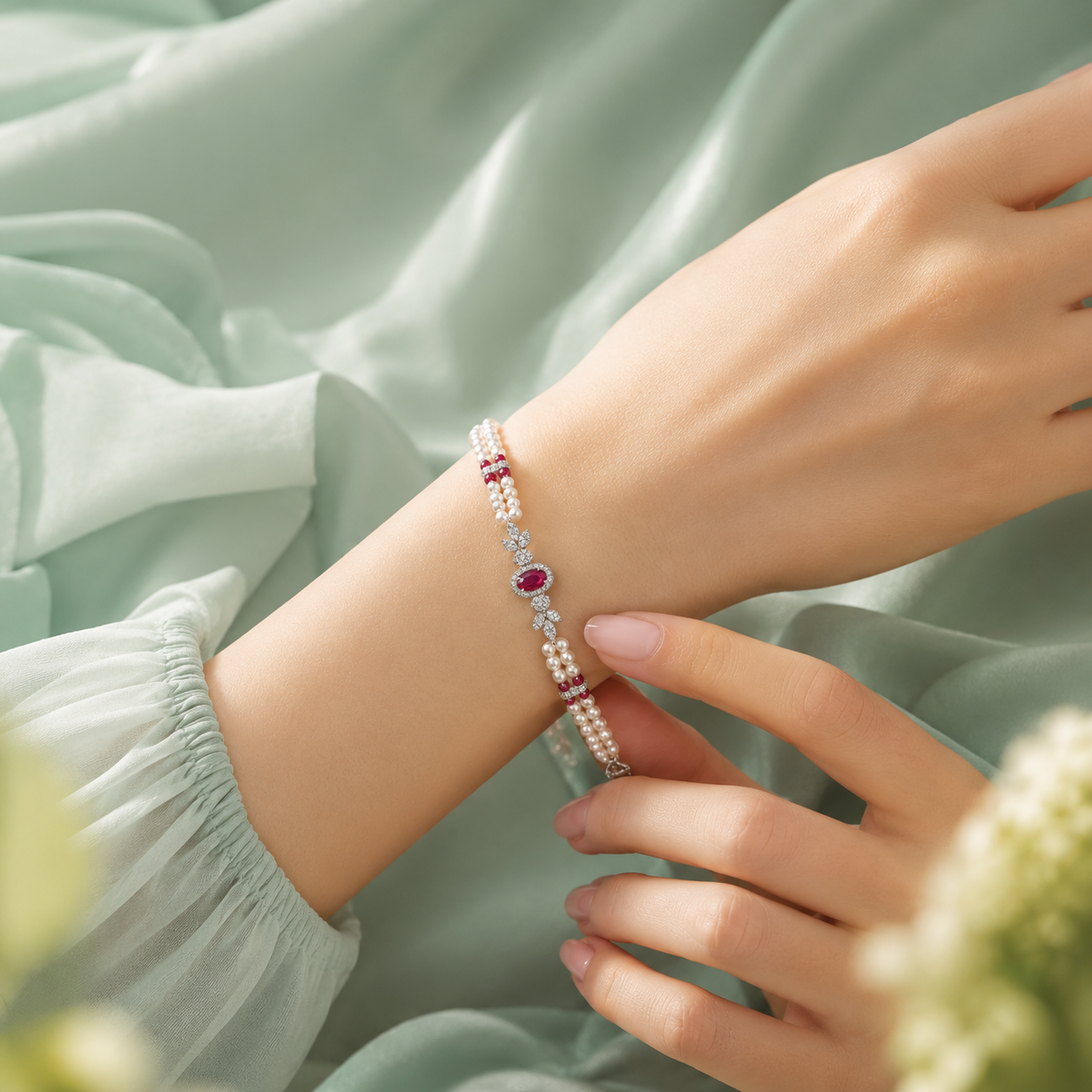 Royal Ruby Pearl 925 Sterling Silver Bracelet  SBR2686