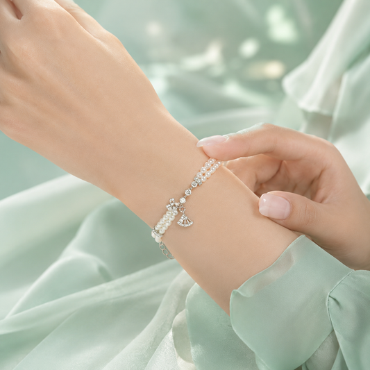 Elegant Pearl Charm 925 Sterling Silver Bracelet  SBR2685