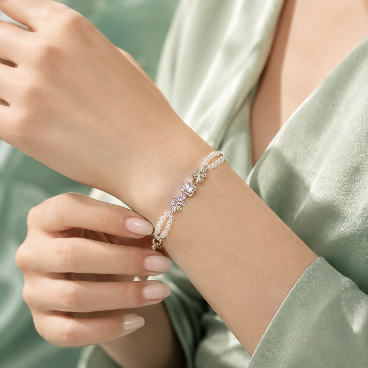 Floral Pearl Drop 925 Sterling Silver Bracelet SBR2688