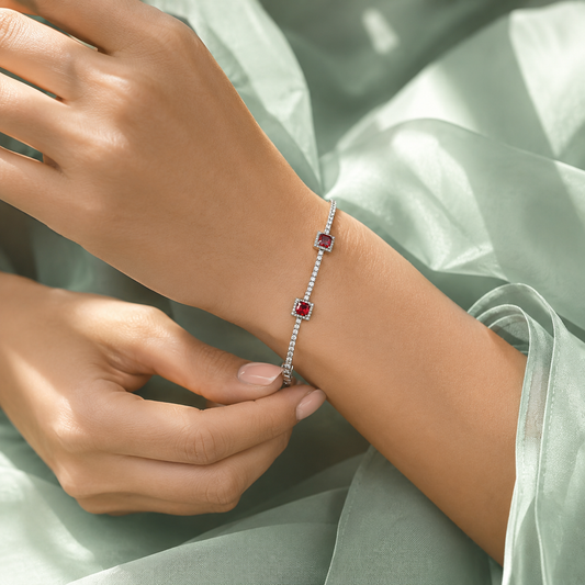 Ruby Square Zircon 925 Sterling Silver Bracelet SBR2372