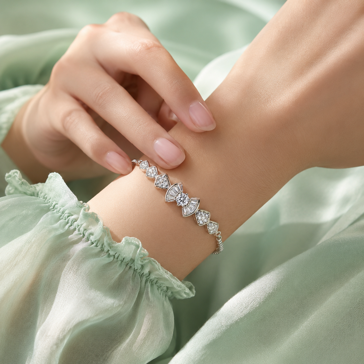 925 Silver Bow Sparkle Bracelet with Heart Accents SBR2891