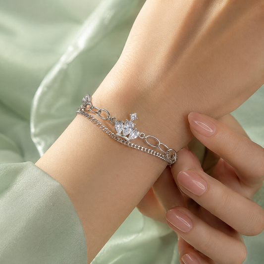 925 Silver Crown Charm Bracelet with Dual Chain Design SBR2907