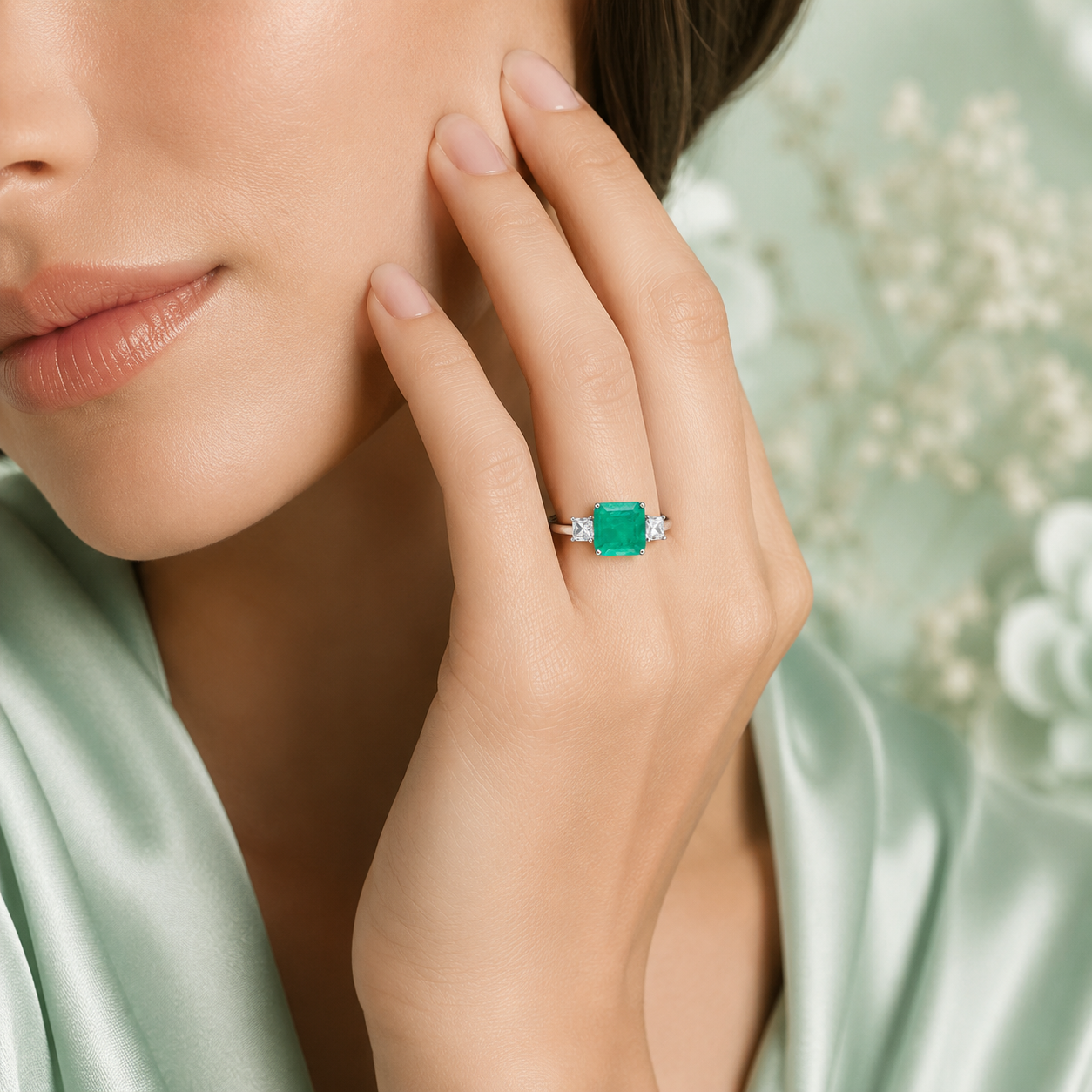 925 Sterling Silver Emerald-Cut Green Stone Ring | Luxury Statement Ring for Women IRM4254