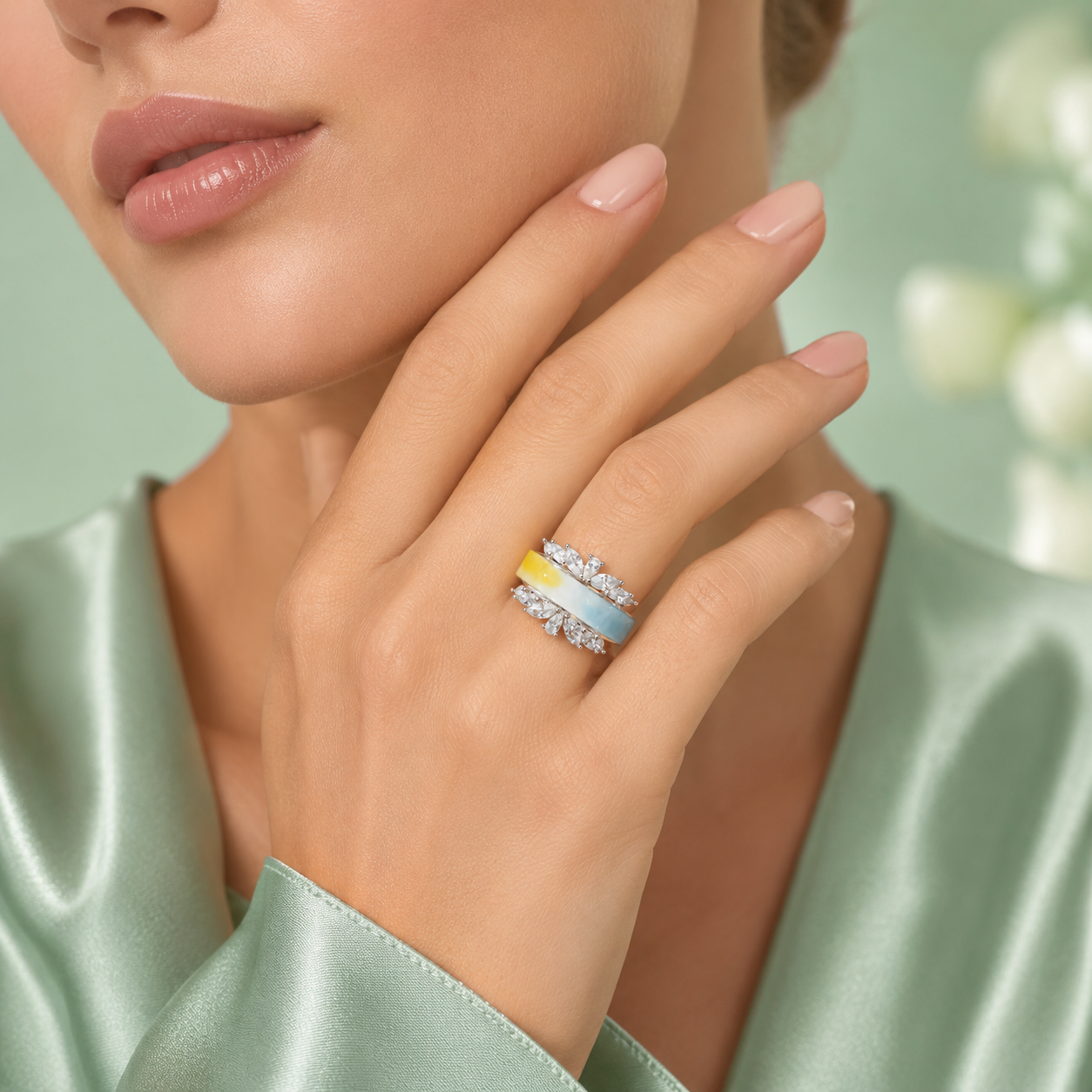 925 Sterling Silver Floral CZ Statement Ring | Elegant Designer Adjustable Ring for Women IRM4176