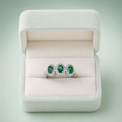 Sinara Emerald Trinity 925 Silver Ring IRM 3754