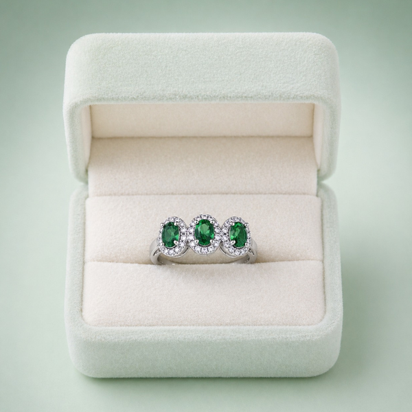 Sinara Emerald Trinity 925 Silver Ring IRM 3754