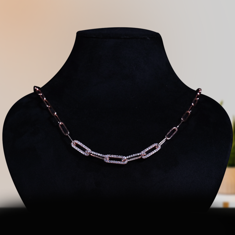 Rose Gold-Plated Stainless Steel Stone Studded Necklace