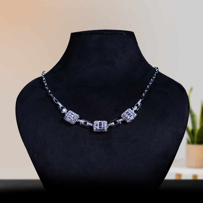 Rhodium-Plated American Diamond-Studded Necklace