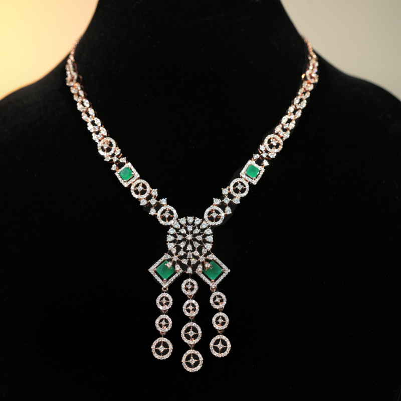 Green Long Necklace, Statement Celebrity Designer Necklace for Women - Image 2