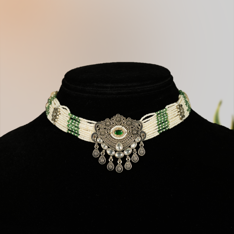 Emerald Kundan Choker Green Antique - Image 2