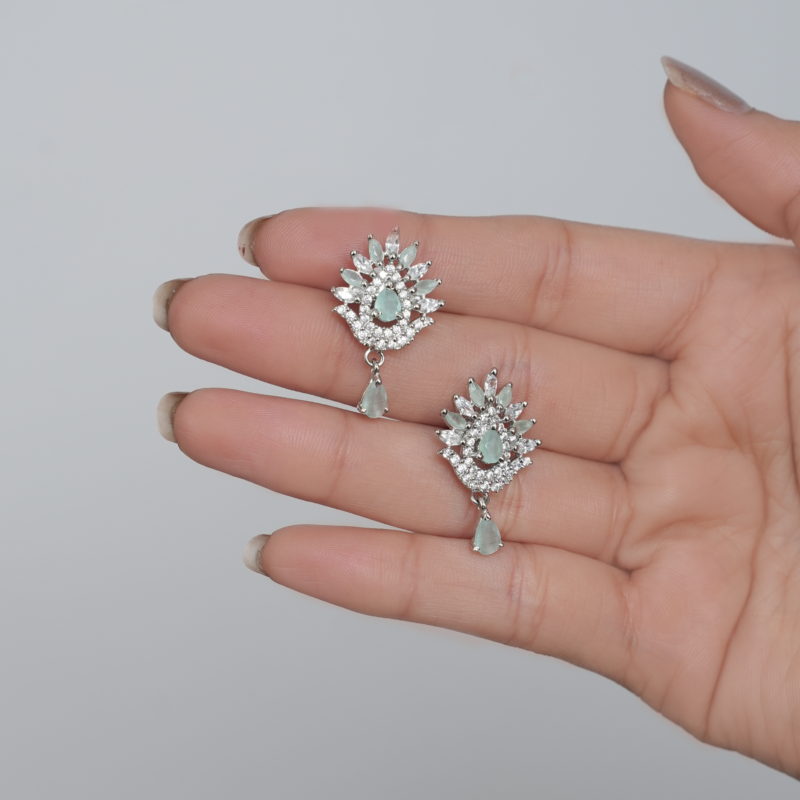 Silver Floral Studs Earrings Tag - 620 - Image 2