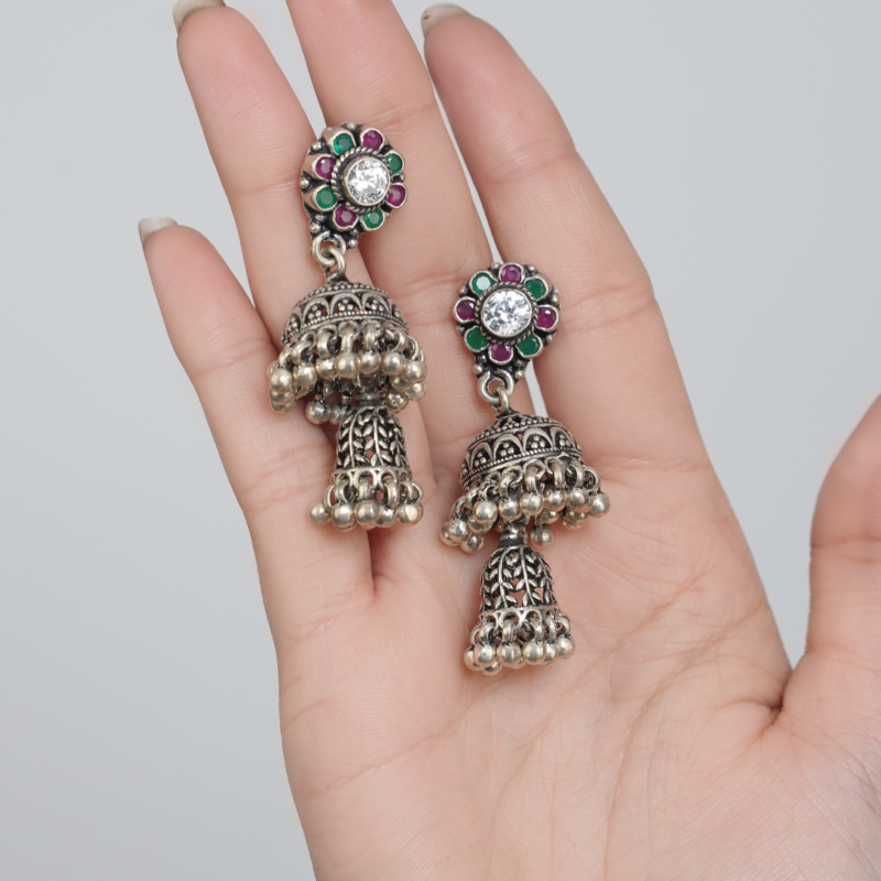 Silver Maroon Earring Tag - 770