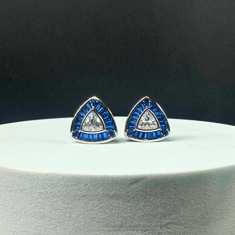 Silver Vintage Blue Sapphire Earrings Tag - 1137
