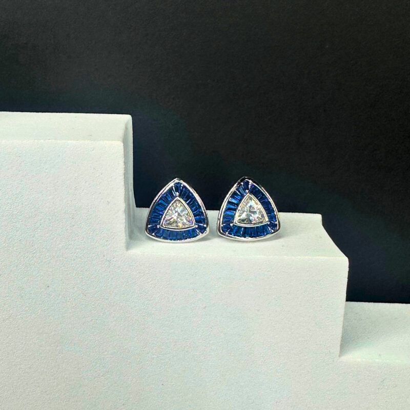 Silver Vintage Blue Sapphire Earrings Tag - 1137 - Image 3