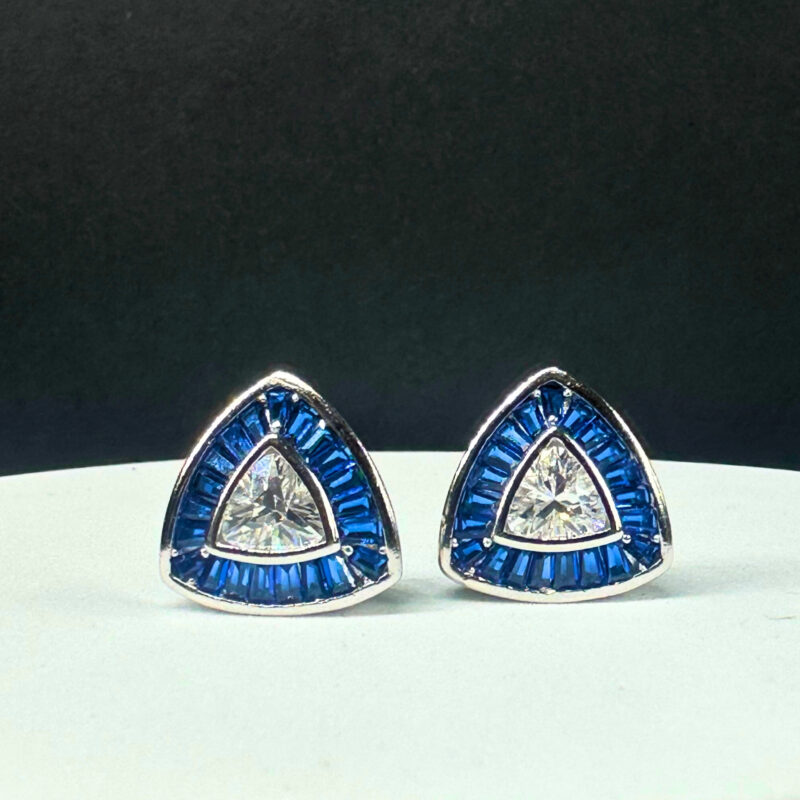 Silver Vintage Blue Sapphire Earrings Tag - 1137 - Image 2