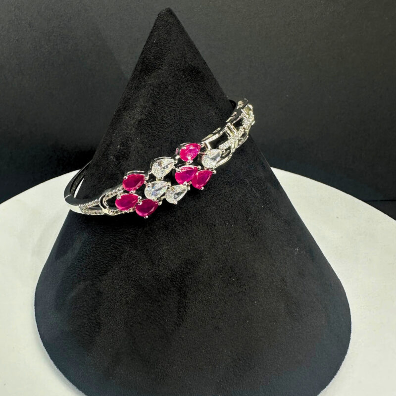 Silver Pink Stone Bracelet Tag - 2074