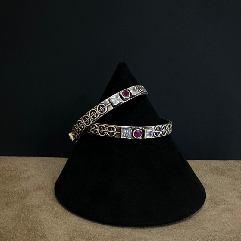 Silver Pink Stone Bangle Tag - 664